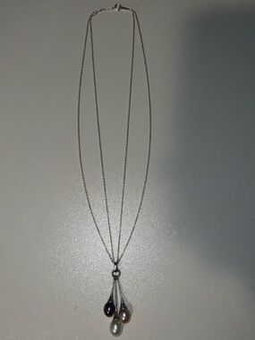 Sterling Silver Multi-Pearl Drop Necklace - White, pink, brown